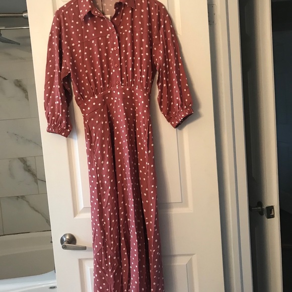 NWT ZARA polka dot Midi Dress - sz S pink cream - Picture 2 of 4